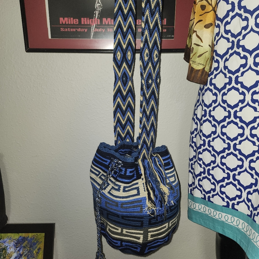 Blue Wayuu Columbian Backpack - Picture 5 of 6